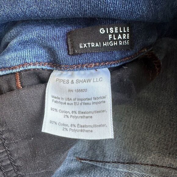 Veronica Beard Giselle Flare Extra High Rise Jeans Belted Washed Oxford Blue - Picture 14 of 16